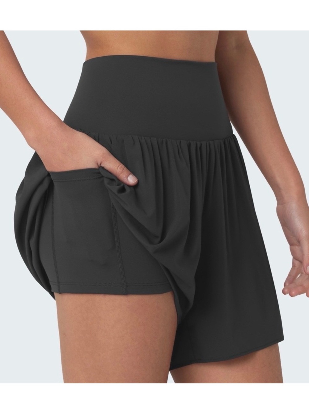 Halara Size 1X Black Flowy Wide Leg Shorts High Waist Pleated Athletic Skorts